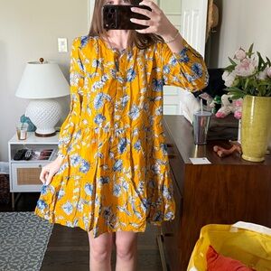 Roller Rabbit Yellow Floral Long-Sleeve Tiered Dress